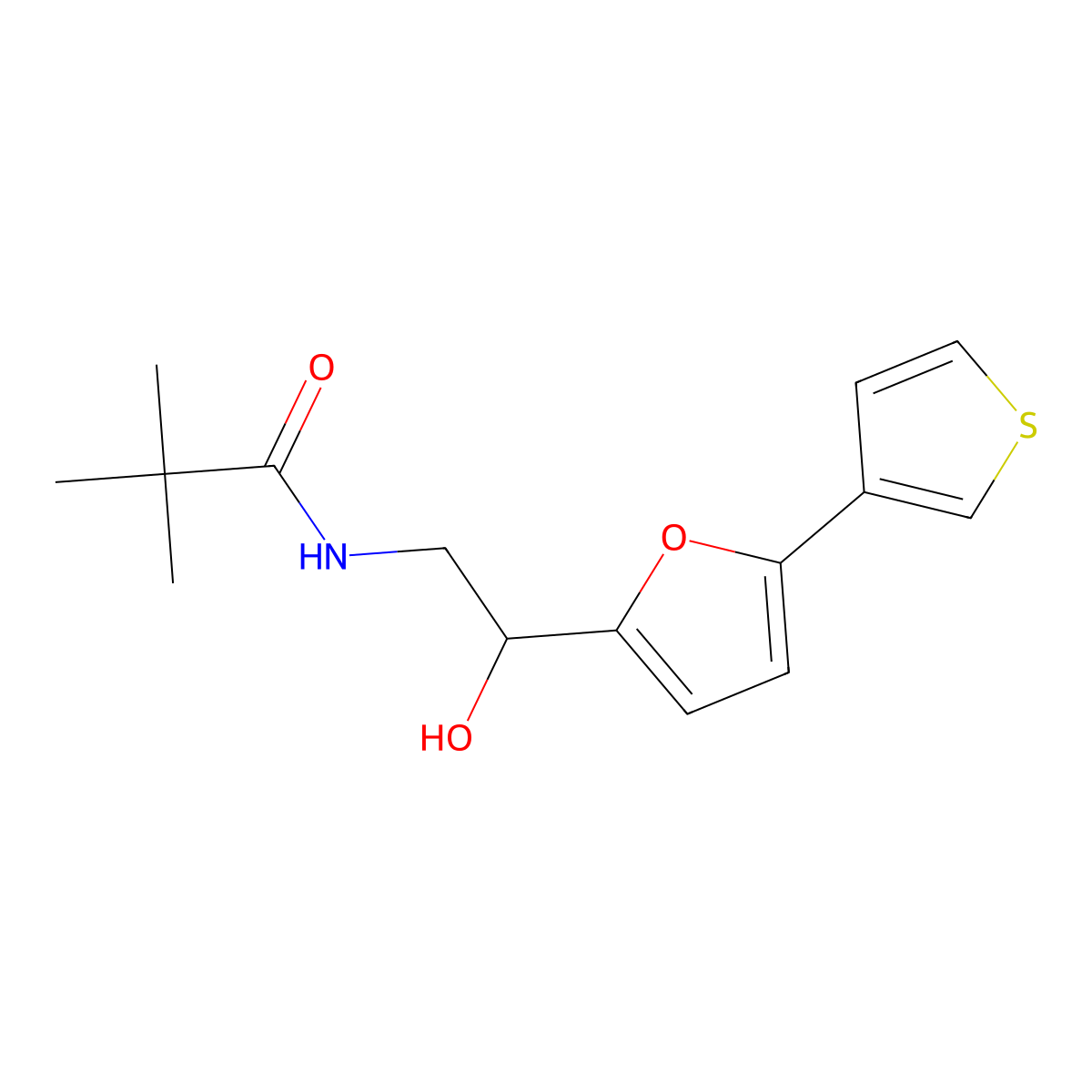N-(2-hydroxy-2-(5-(thiophen-3-yl)furan-2-yl)ethyl)pivalamide molecular structure, CAS 2034568-68-6