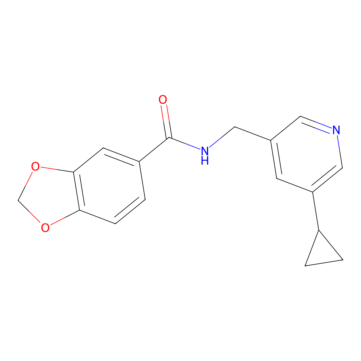 N-((5-cyclopropylpyridin-3-yl)methyl)benzo[d][1,3]dioxole-5-carboxamide molecular structure, CAS 2034568-72-2