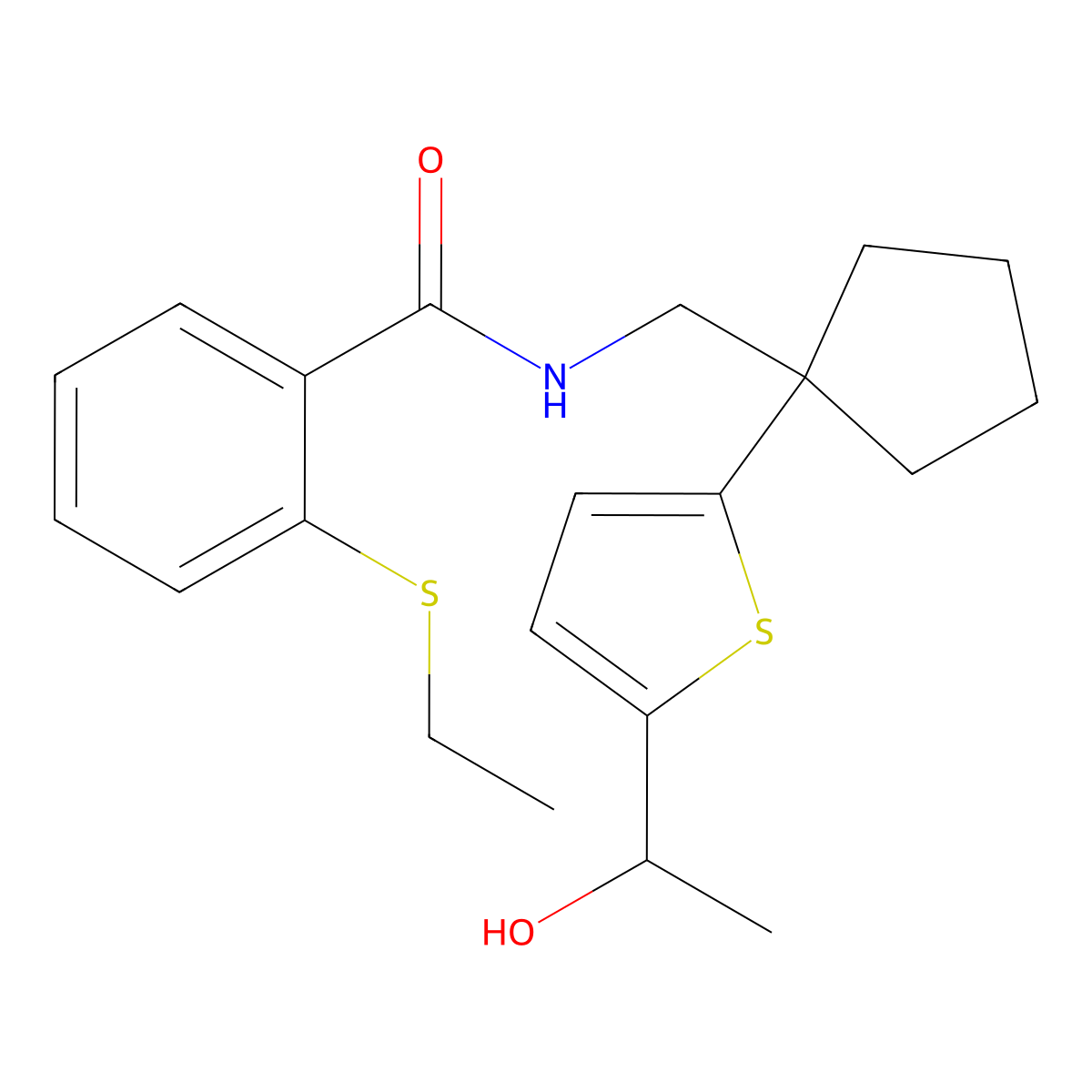 2-(ethylthio)-N-((1-(5-(1-hydroxyethyl)thiophen-2-yl)cyclopentyl)methyl)benzamide molecular structure, CAS 2034568-81-3
