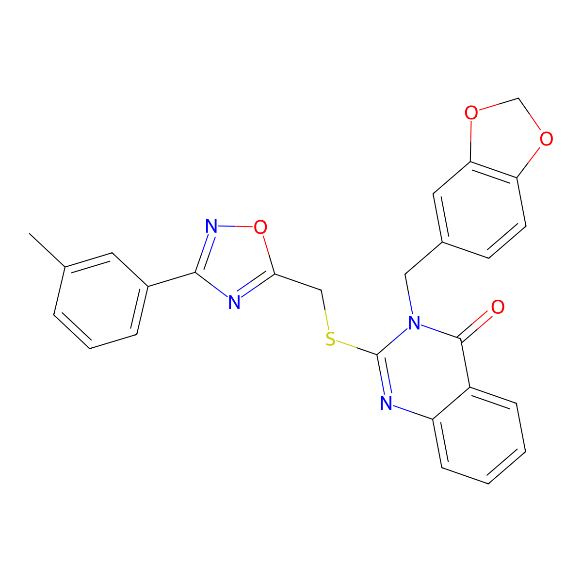 3-(benzo[d][1,3]dioxol-5-ylmethyl)-2-(((3-(m-tolyl)-1,2,4-oxadiazol-5-yl)methyl)thio)quinazolin-4(3H)-one molecular structure, CAS 2034568-83-5