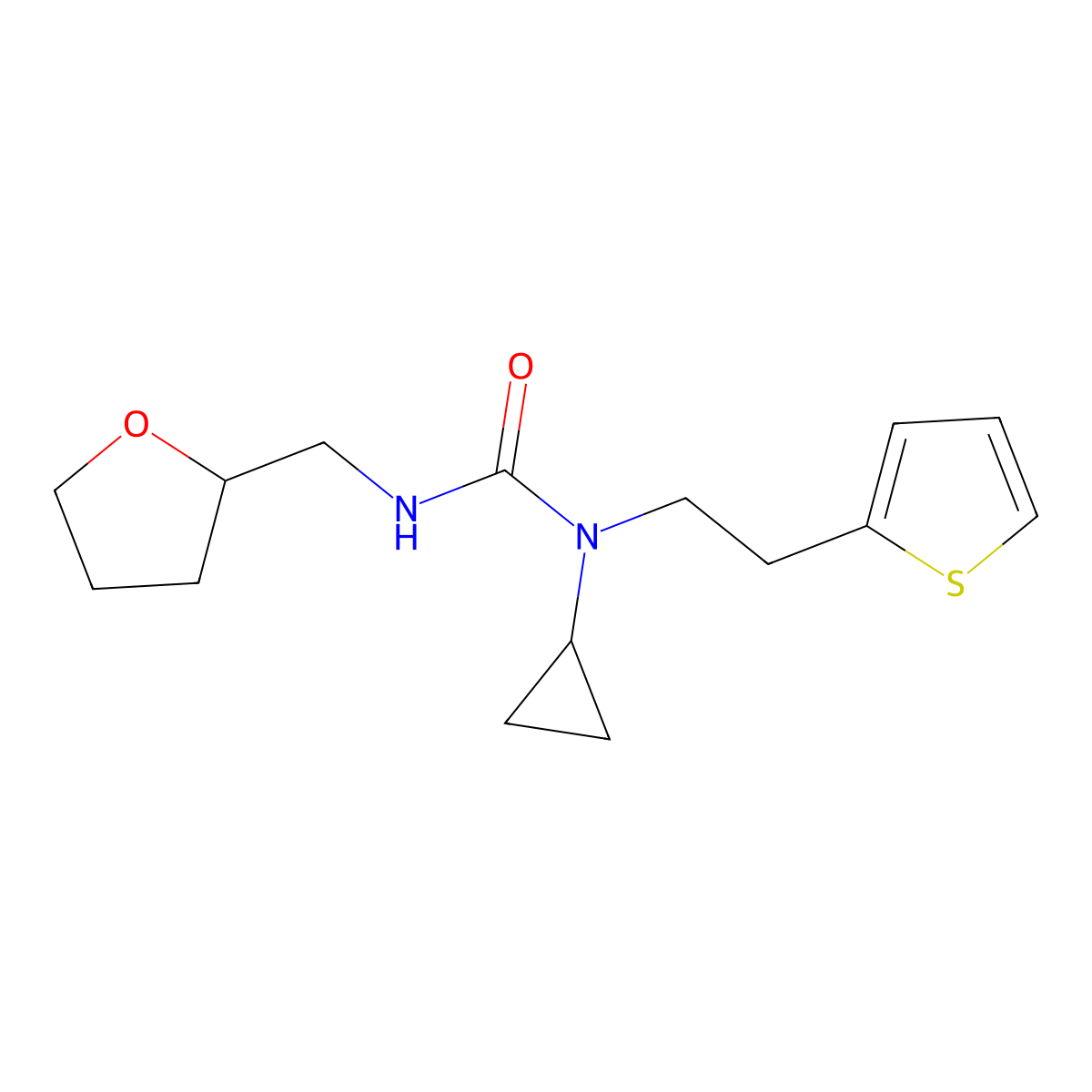 1-Cyclopropyl-3-((tetrahydrofuran-2-yl)methyl)-1-(2-(thiophen-2-yl)ethyl)urea molecular structure, CAS 2034568-84-6