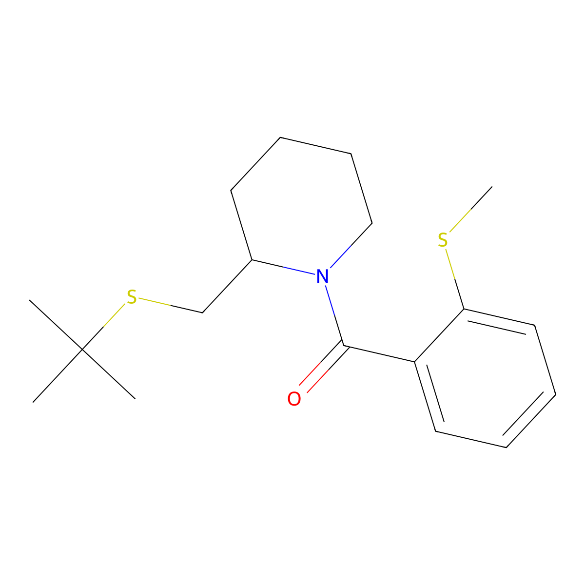 (2-((Tert-butylthio)methyl)piperidin-1-yl)(2-(methylthio)phenyl)methanone molecular structure, CAS 2034568-85-7