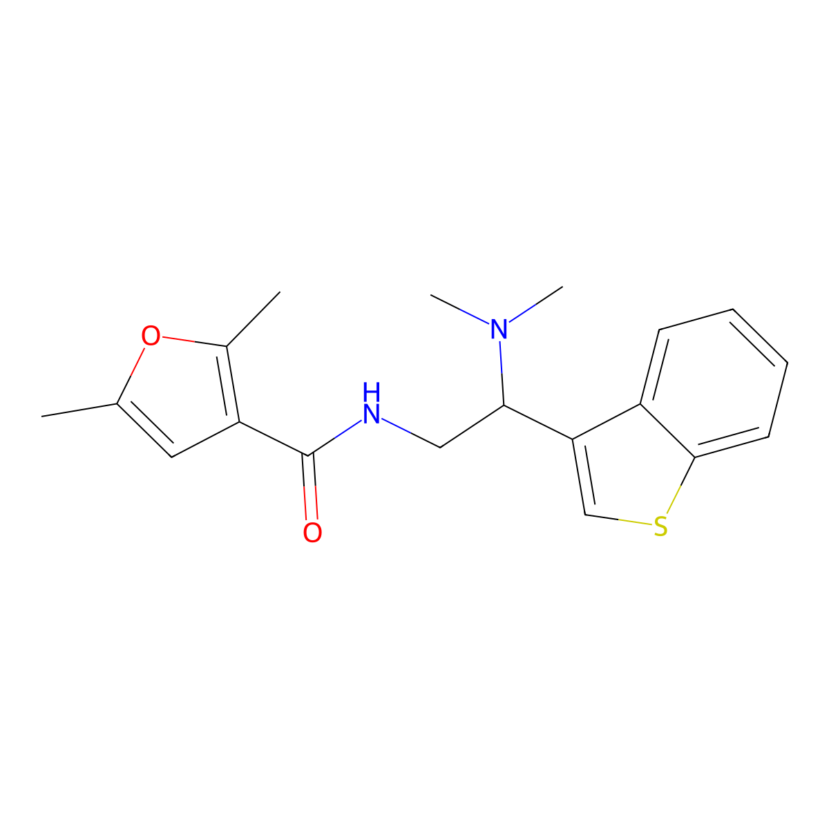 N-(2-(benzo[b]thiophen-3-yl)-2-(dimethylamino)ethyl)-2,5-dimethylfuran-3-carboxamide molecular structure, CAS 2034568-87-9