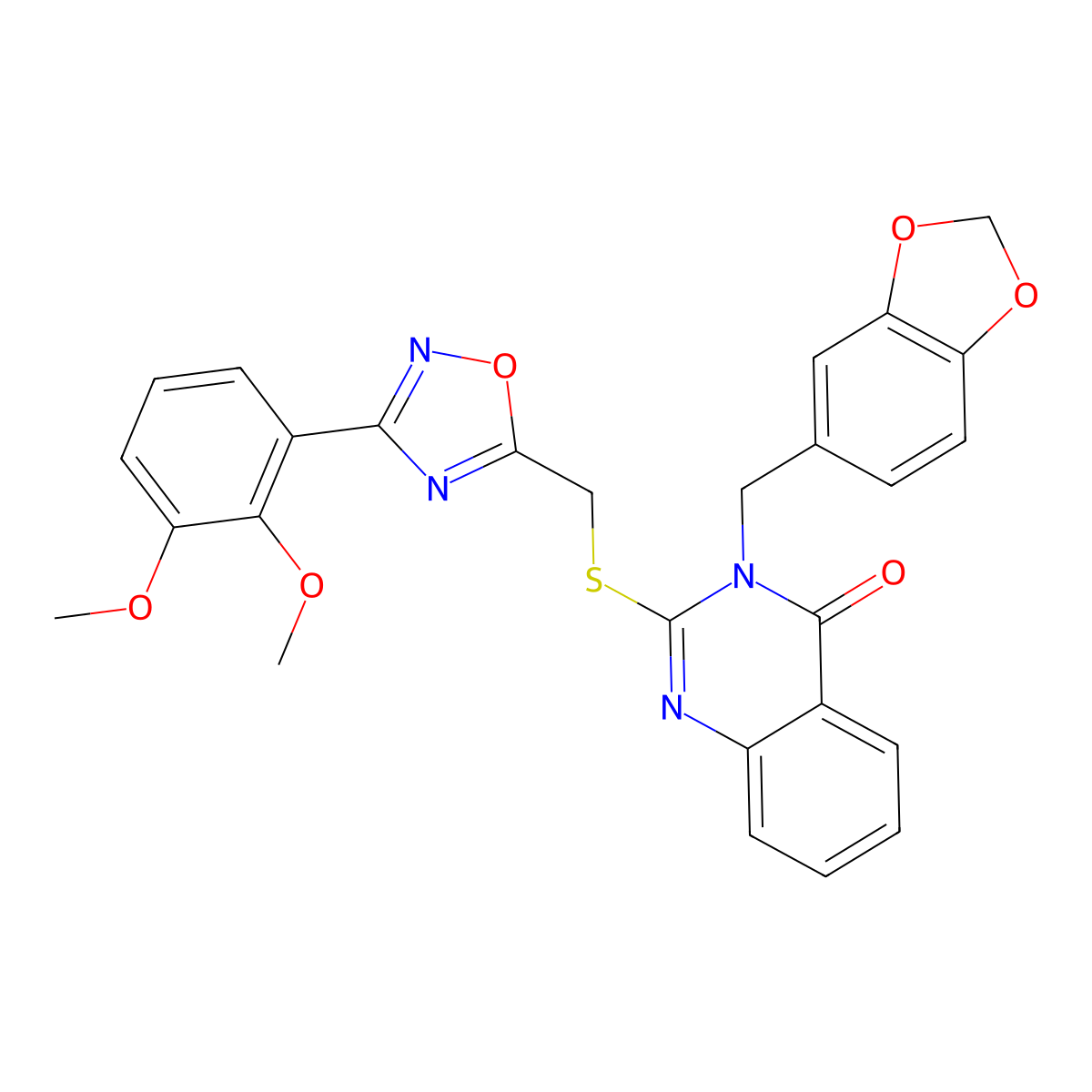 3-(benzo[d][1,3]dioxol-5-ylmethyl)-2-(((3-(2,3-dimethoxyphenyl)-1,2,4-oxadiazol-5-yl)methyl)thio)quinazolin-4(3H)-one molecular structure, CAS 2034568-88-0