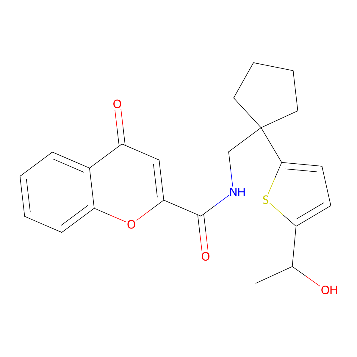 N-((1-(5-(1-hydroxyethyl)thiophen-2-yl)cyclopentyl)methyl)-4-oxo-4H-chromene-2-carboxamide molecular structure, CAS 2034568-90-4