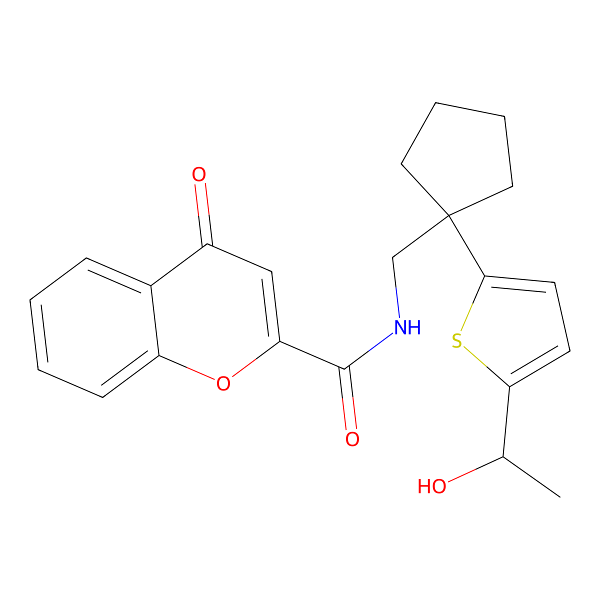 N-((1-(5-(1-hydroxyethyl)thiophen-2-yl)cyclopentyl)methyl)-4-oxo-4H-chromene-2-carboxamide molecular structure, CAS 2034568-90-4