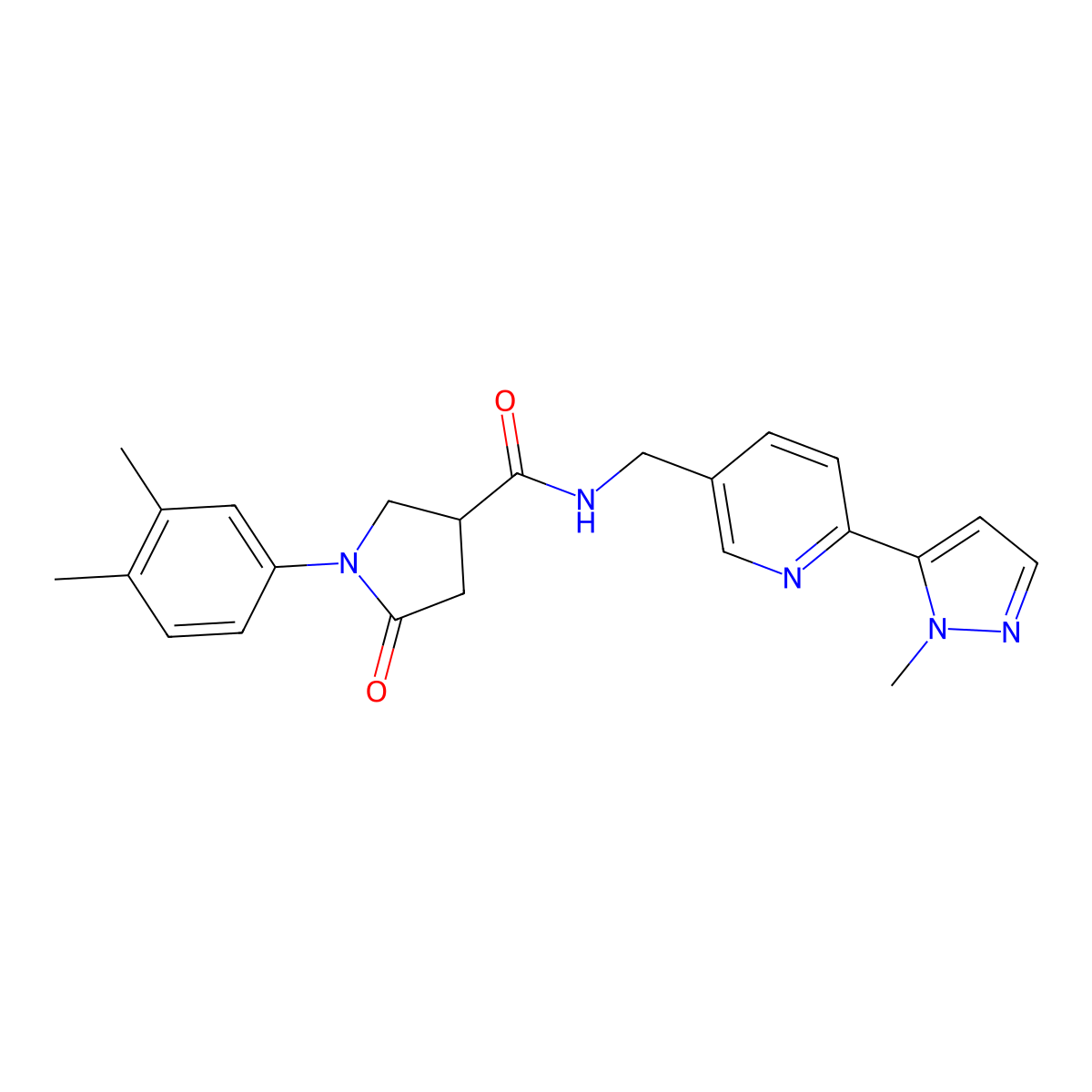 1-(3,4-dimethylphenyl)-N-{[6-(1-methyl-1H-pyrazol-5-yl)pyridin-3-yl]methyl}-5-oxopyrrolidine-3-carboxamide molecular structure, CAS 2034568-92-6