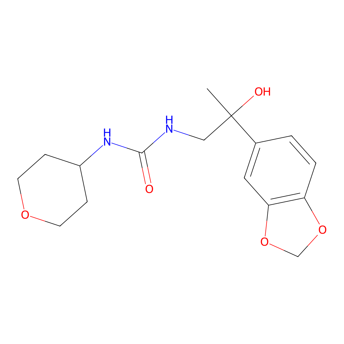 1-(2-(benzo[d][1,3]dioxol-5-yl)-2-hydroxypropyl)-3-(tetrahydro-2H-pyran-4-yl)urea molecular structure, CAS 2034568-95-9