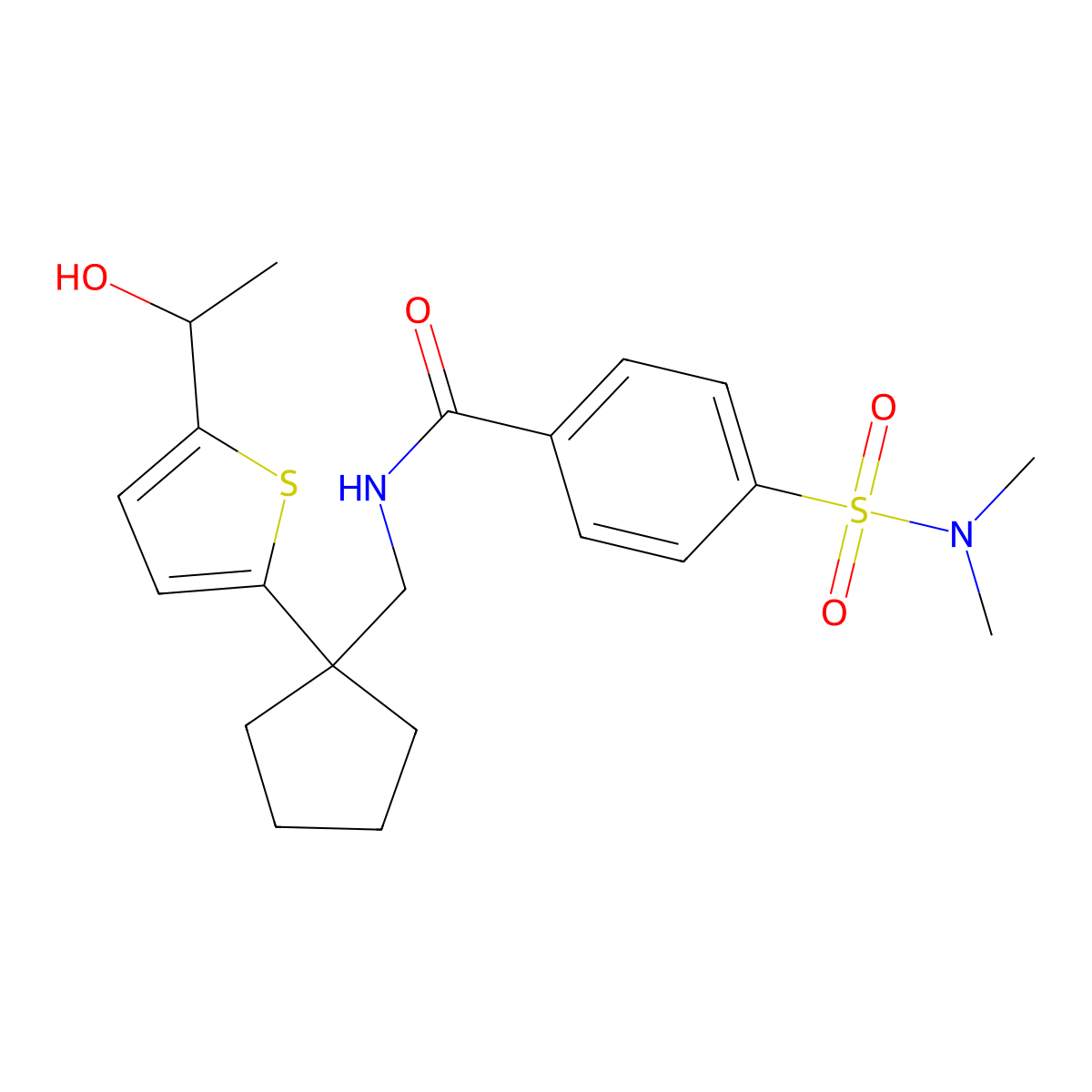 4-(N,N-dimethylsulfamoyl)-N-((1-(5-(1-hydroxyethyl)thiophen-2-yl)cyclopentyl)methyl)benzamide molecular structure, CAS 2034568-97-1