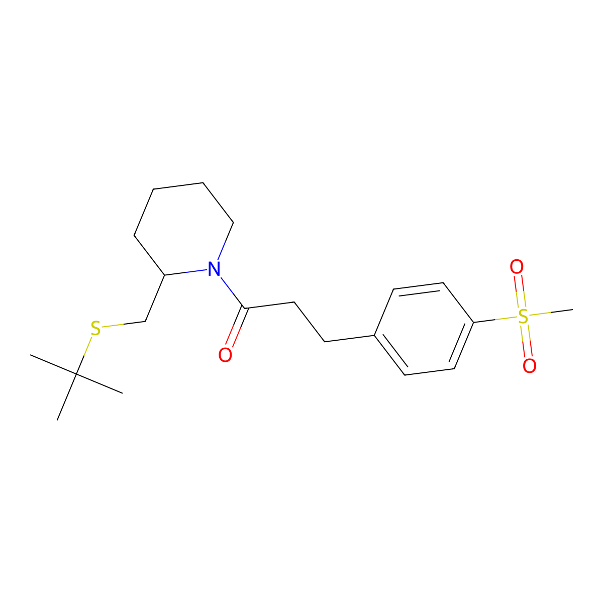 1-(2-((Tert-butylthio)methyl)piperidin-1-yl)-3-(4-(methylsulfonyl)phenyl)propan-1-one molecular structure, CAS 2034568-98-2