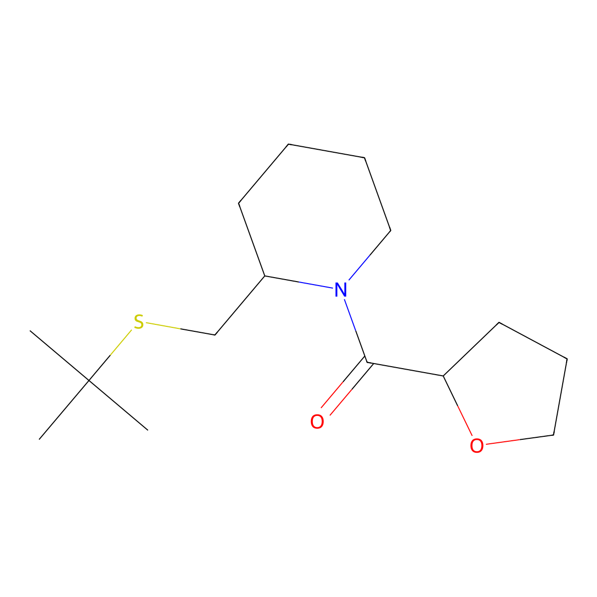 (2-((Tert-butylthio)methyl)piperidin-1-yl)(tetrahydrofuran-2-yl)methanone molecular structure, CAS 2034569-07-6