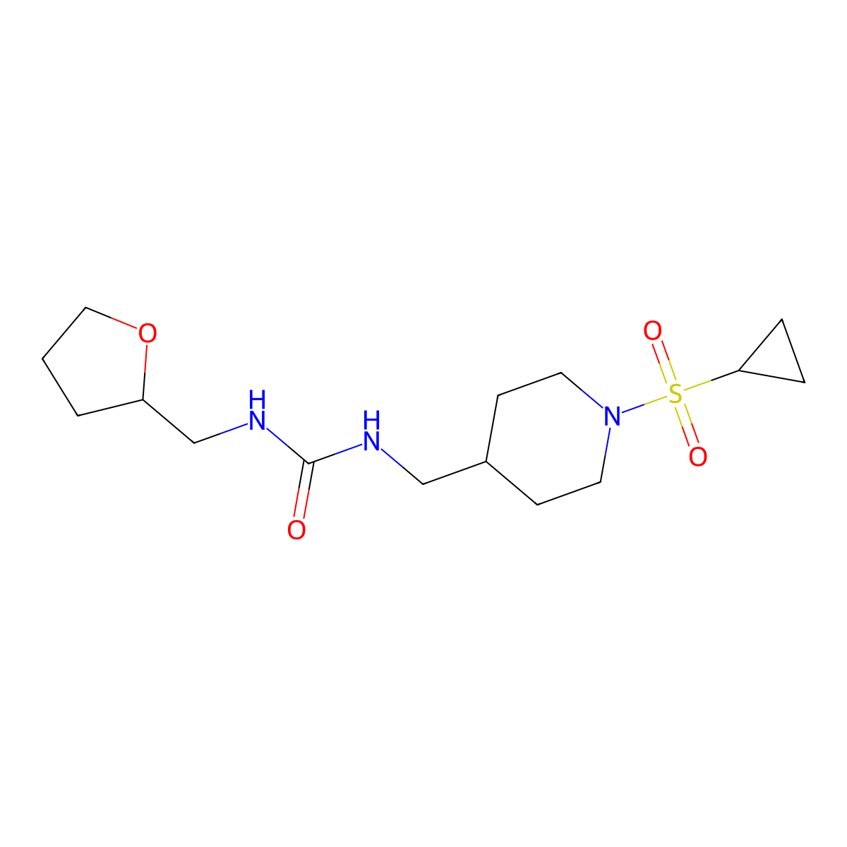 1-((1-(Cyclopropylsulfonyl)piperidin-4-yl)methyl)-3-((tetrahydrofuran-2-yl)methyl)urea molecular structure, CAS 2034569-09-8