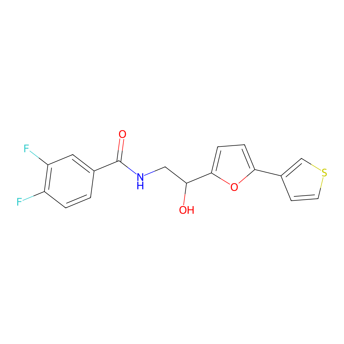 3,4-difluoro-N-{2-hydroxy-2-[5-(thiophen-3-yl)furan-2-yl]ethyl}benzamide molecular structure, CAS 2034569-10-1