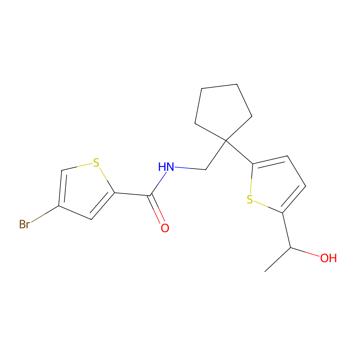 4-bromo-N-((1-(5-(1-hydroxyethyl)thiophen-2-yl)cyclopentyl)methyl)thiophene-2-carboxamide molecular structure, CAS 2034569-12-3