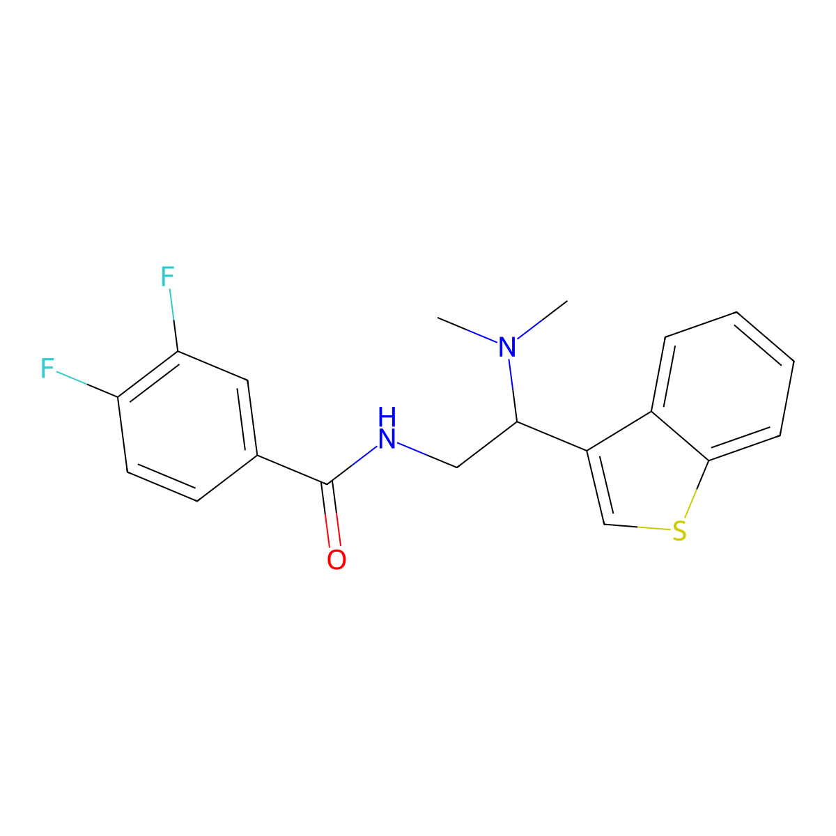 N-(2-(benzo[b]thiophen-3-yl)-2-(dimethylamino)ethyl)-3,4-difluorobenzamide molecular structure, CAS 2034569-13-4