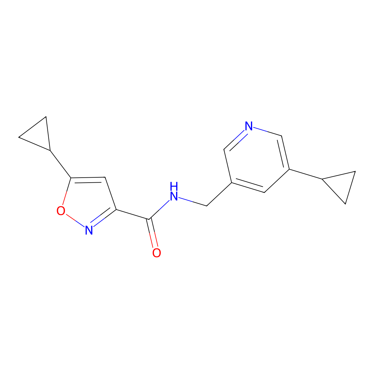 5-cyclopropyl-N-((5-cyclopropylpyridin-3-yl)methyl)isoxazole-3-carboxamide molecular structure, CAS 2034569-14-5