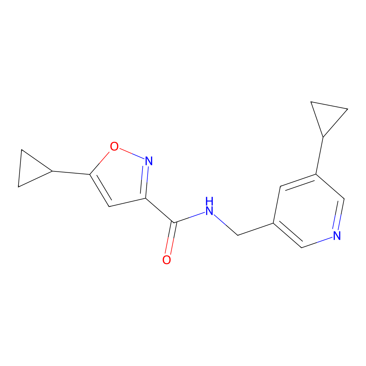 5-cyclopropyl-N-((5-cyclopropylpyridin-3-yl)methyl)isoxazole-3-carboxamide molecular structure, CAS 2034569-14-5