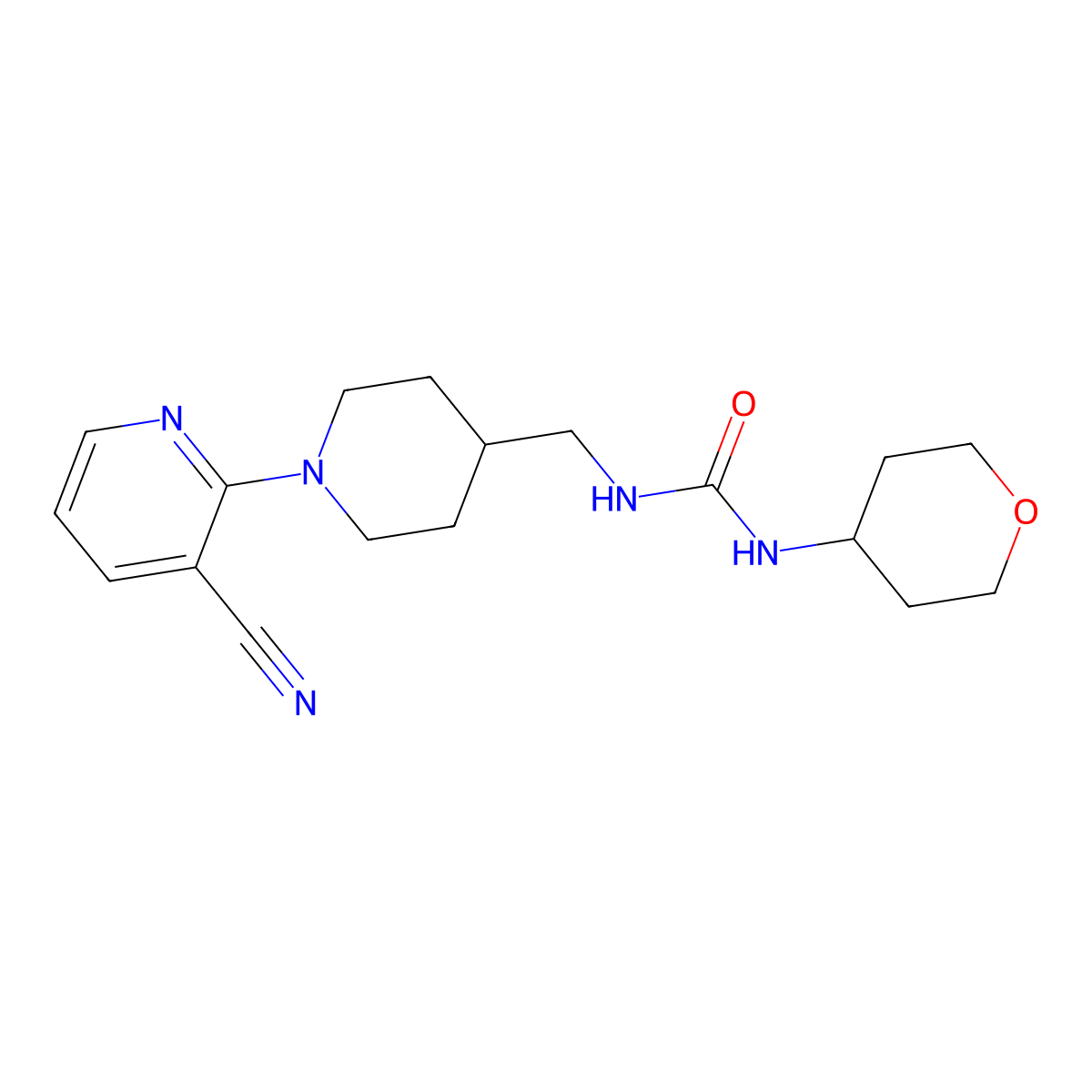 1-((1-(3-cyanopyridin-2-yl)piperidin-4-yl)methyl)-3-(tetrahydro-2H-pyran-4-yl)urea molecular structure, CAS 2034569-15-6