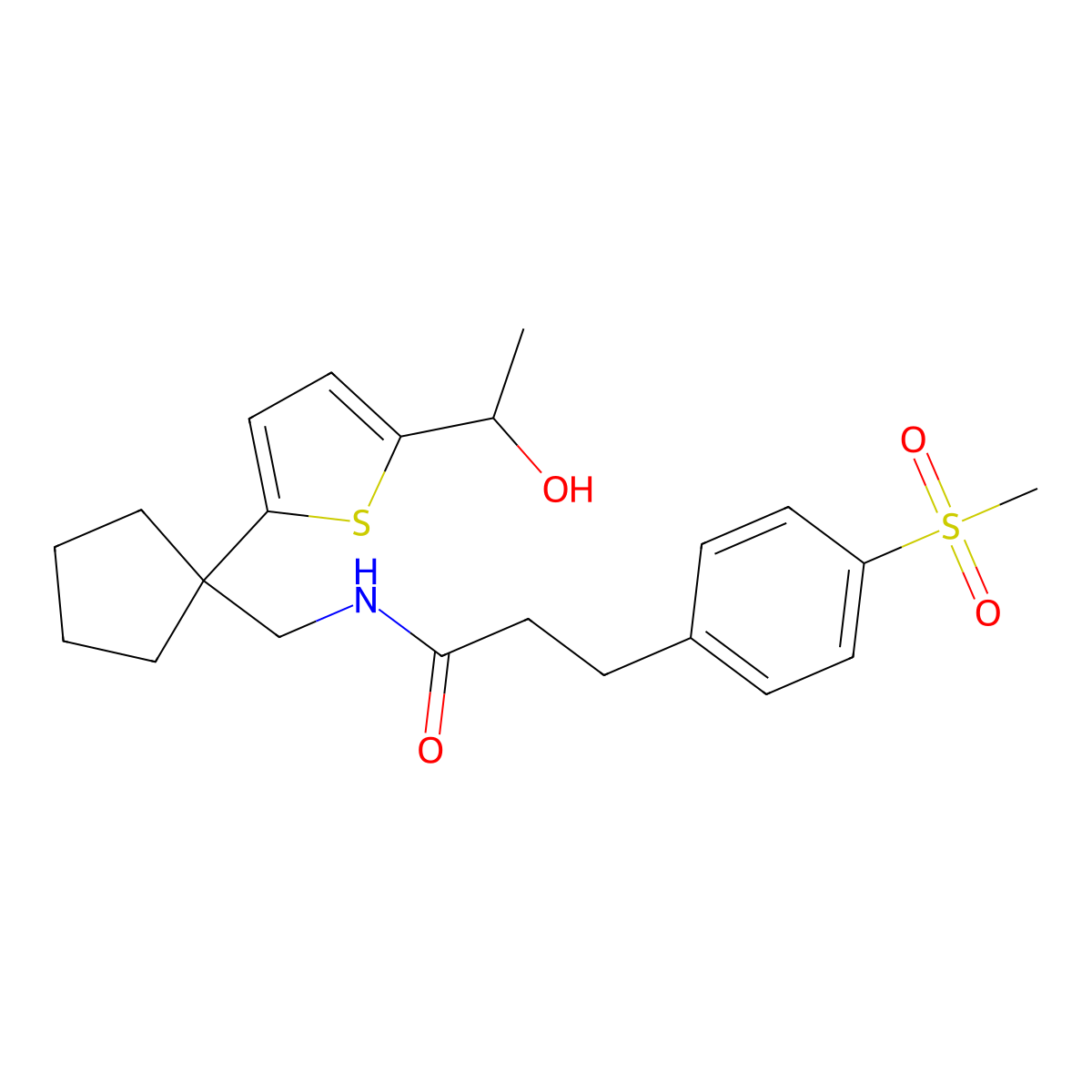 N-((1-(5-(1-hydroxyethyl)thiophen-2-yl)cyclopentyl)methyl)-3-(4-(methylsulfonyl)phenyl)propanamide molecular structure, CAS 2034569-19-0