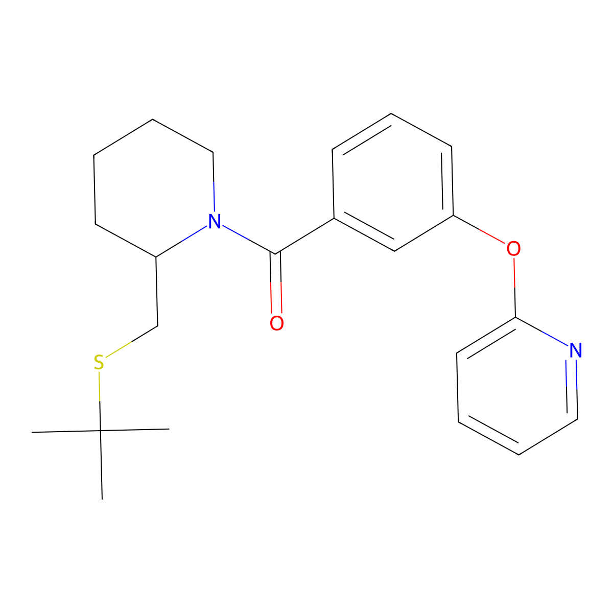 (2-((Tert-butylthio)methyl)piperidin-1-yl)(3-(pyridin-2-yloxy)phenyl)methanone molecular structure, CAS 2034569-20-3