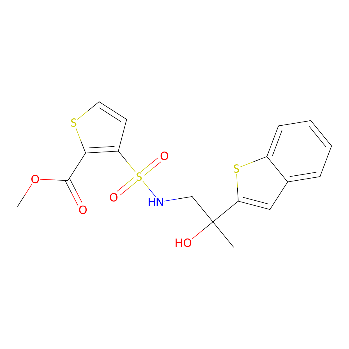 methyl 3-(N-(2-(benzo[b]thiophen-2-yl)-2-hydroxypropyl)sulfamoyl)thiophene-2-carboxylate molecular structure, CAS 2034569-22-5