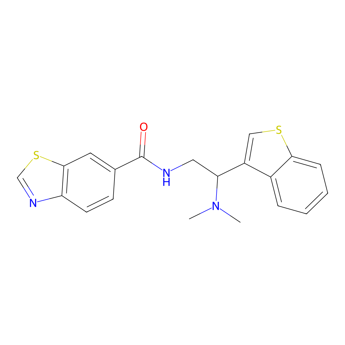 N-(2-(benzo[b]thiophen-3-yl)-2-(dimethylamino)ethyl)benzo[d]thiazole-6-carboxamide molecular structure, CAS 2034569-27-0