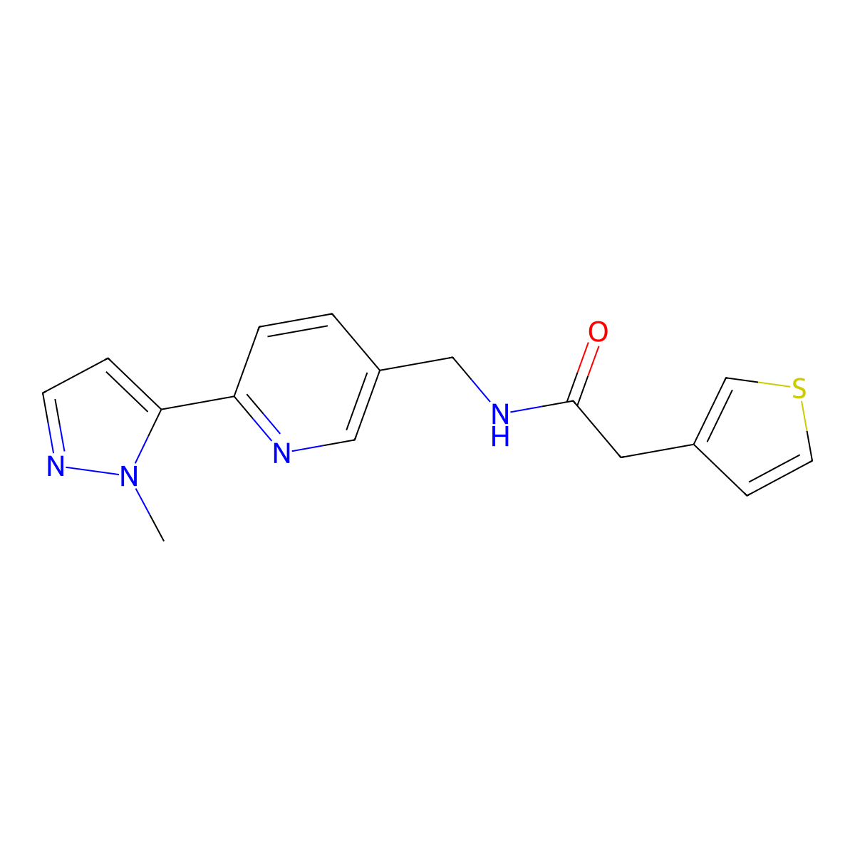 N-((6-(1-methyl-1H-pyrazol-5-yl)pyridin-3-yl)methyl)-2-(thiophen-3-yl)acetamide molecular structure, CAS 2034569-28-1