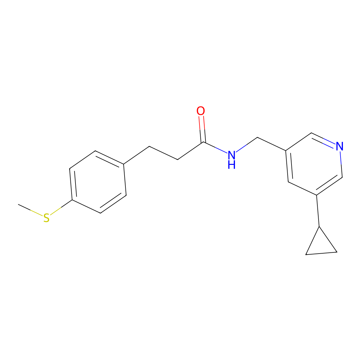 N-((5-cyclopropylpyridin-3-yl)methyl)-3-(4-(methylthio)phenyl)propanamide molecular structure, CAS 2034569-29-2
