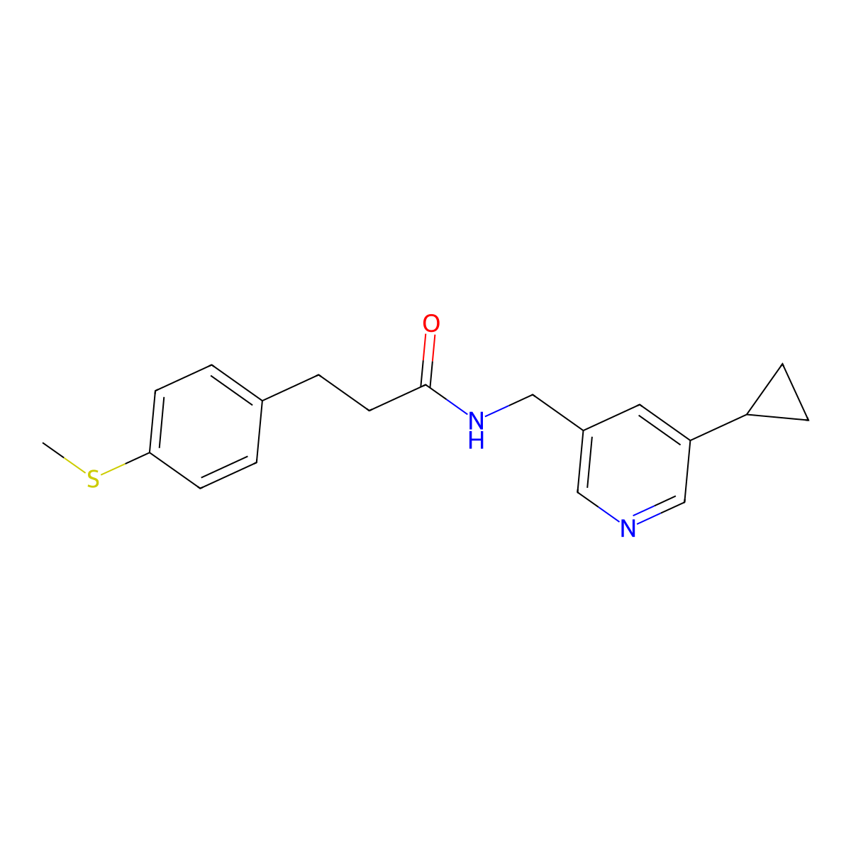 N-((5-cyclopropylpyridin-3-yl)methyl)-3-(4-(methylthio)phenyl)propanamide molecular structure, CAS 2034569-29-2