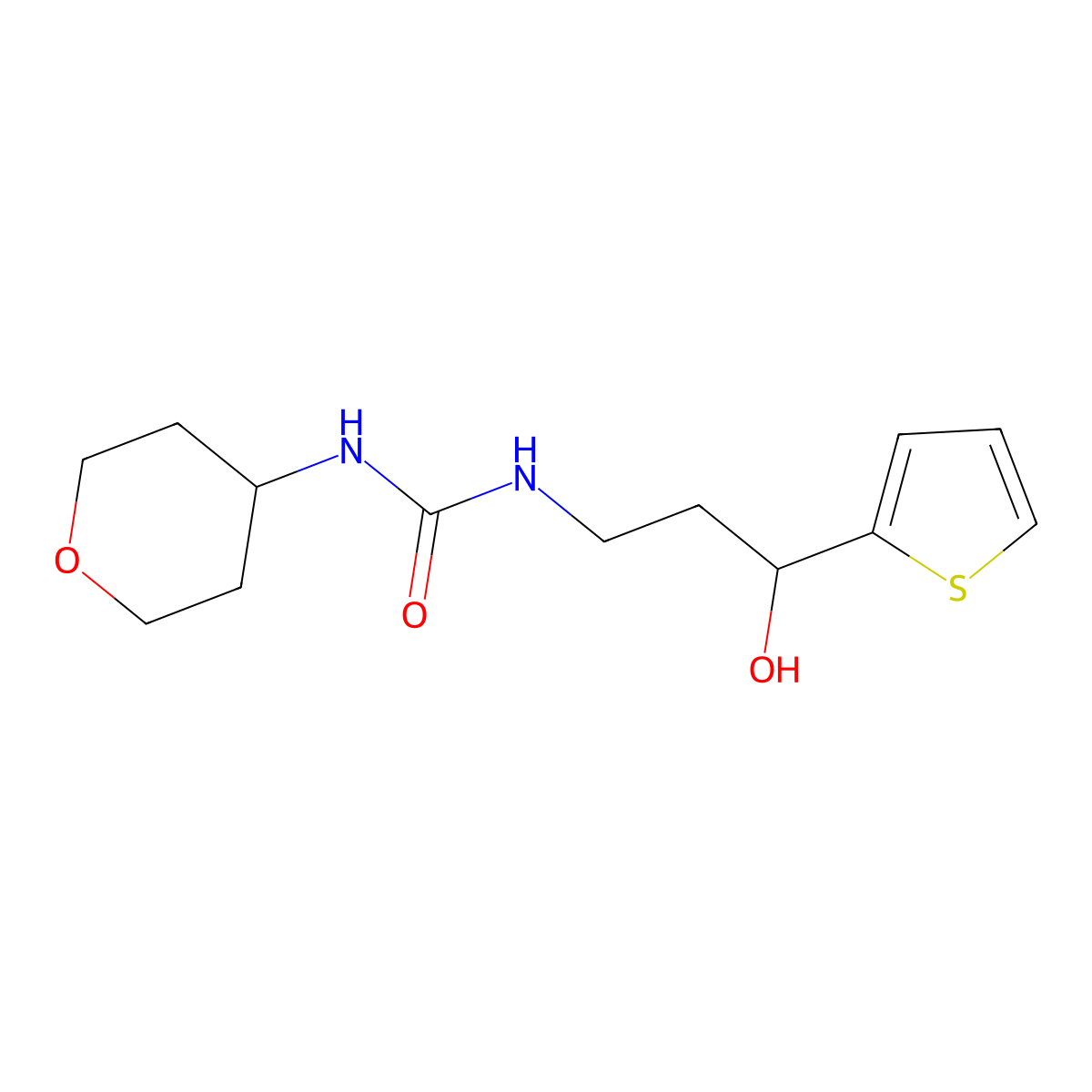 1-(3-hydroxy-3-(thiophen-2-yl)propyl)-3-(tetrahydro-2H-pyran-4-yl)urea molecular structure, CAS 2034569-30-5