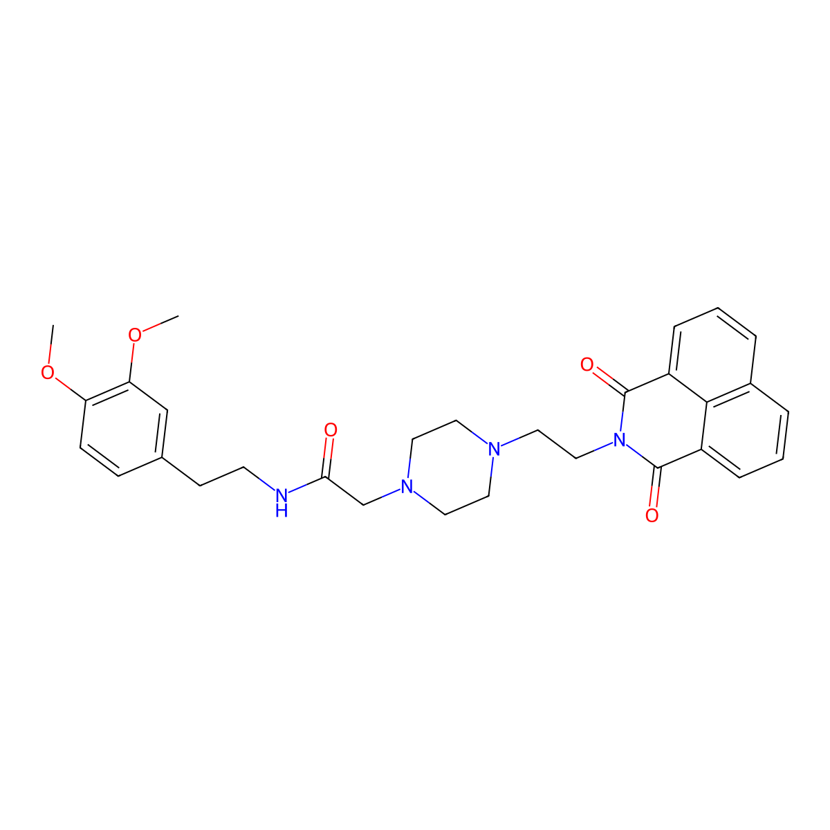 N-(3,4-dimethoxyphenethyl)-2-(4-(2-(1,3-dioxo-1H-benzo[de]isoquinolin-2(3H)-yl)ethyl)piperazin-1-yl)acetamide molecular structure, CAS 2034569-32-7