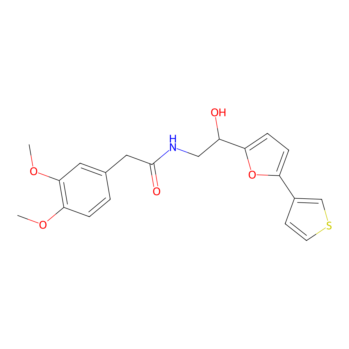 2-(3,4-dimethoxyphenyl)-N-(2-hydroxy-2-(5-(thiophen-3-yl)furan-2-yl)ethyl)acetamide molecular structure, CAS 2034569-35-0