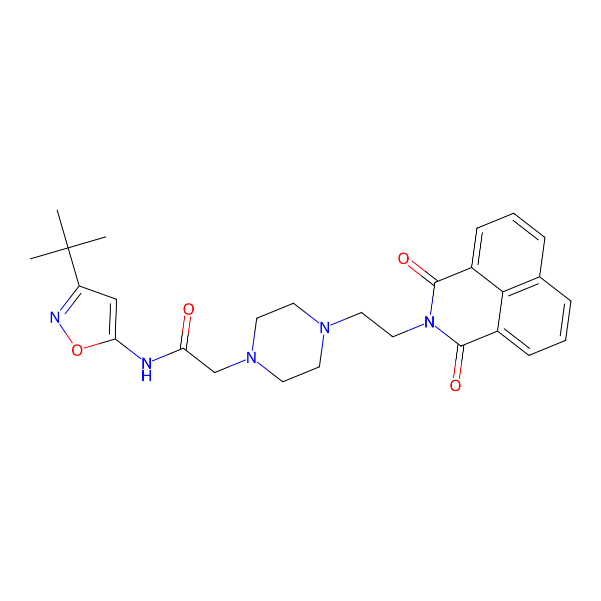 N-(3-(tert-butyl)isoxazol-5-yl)-2-(4-(2-(1,3-dioxo-1H-benzo[de]isoquinolin-2(3H)-yl)ethyl)piperazin-1-yl)acetamide molecular structure, CAS 2034569-40-7