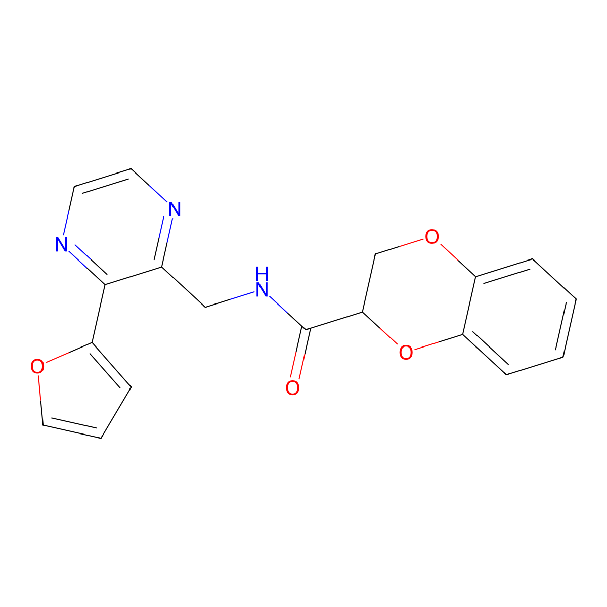 N-((3-(furan-2-yl)pyrazin-2-yl)methyl)-2,3-dihydrobenzo[b][1,4]dioxine-2-carboxamide molecular structure, CAS 2034569-41-8