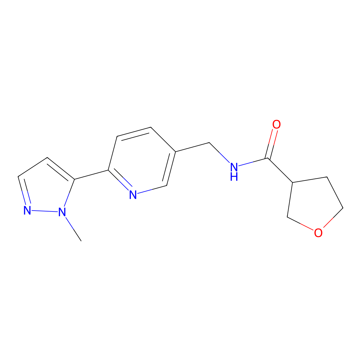 N-((6-(1-methyl-1H-pyrazol-5-yl)pyridin-3-yl)methyl)tetrahydrofuran-3-carboxamide molecular structure, CAS 2034569-45-2
