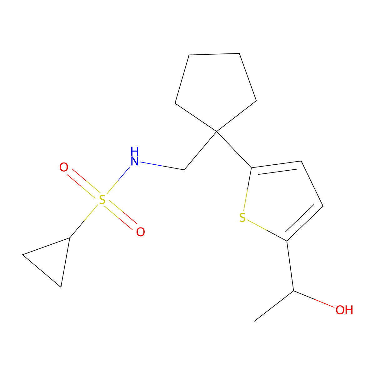 N-((1-(5-(1-hydroxyethyl)thiophen-2-yl)cyclopentyl)methyl)cyclopropanesulfonamide molecular structure, CAS 2034569-46-3