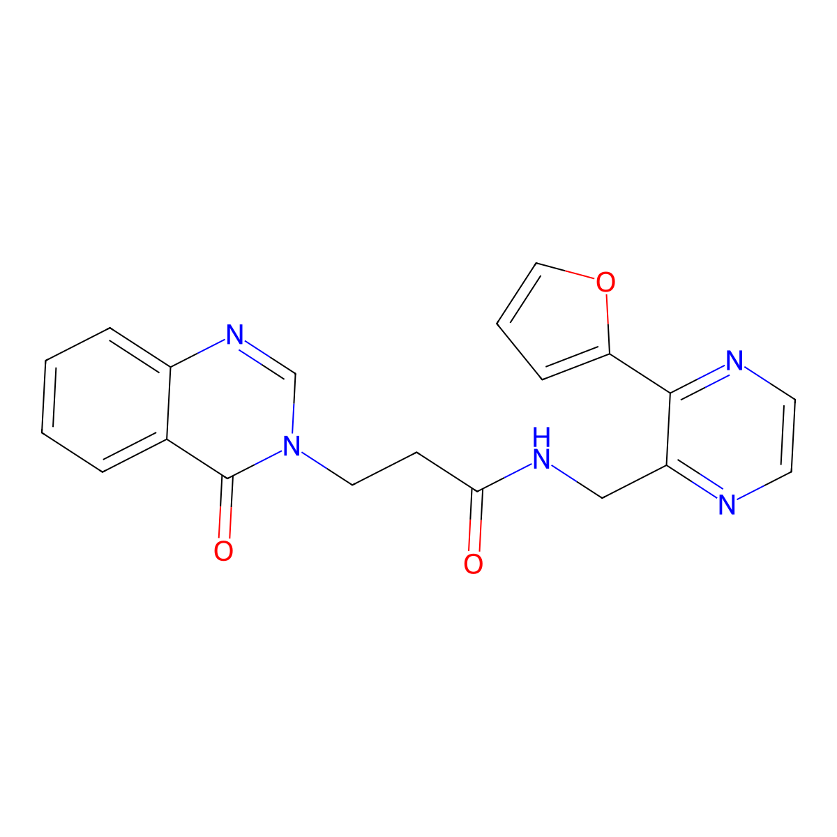 N-((3-(furan-2-yl)pyrazin-2-yl)methyl)-3-(4-oxoquinazolin-3(4H)-yl)propanamide molecular structure, CAS 2034569-49-6