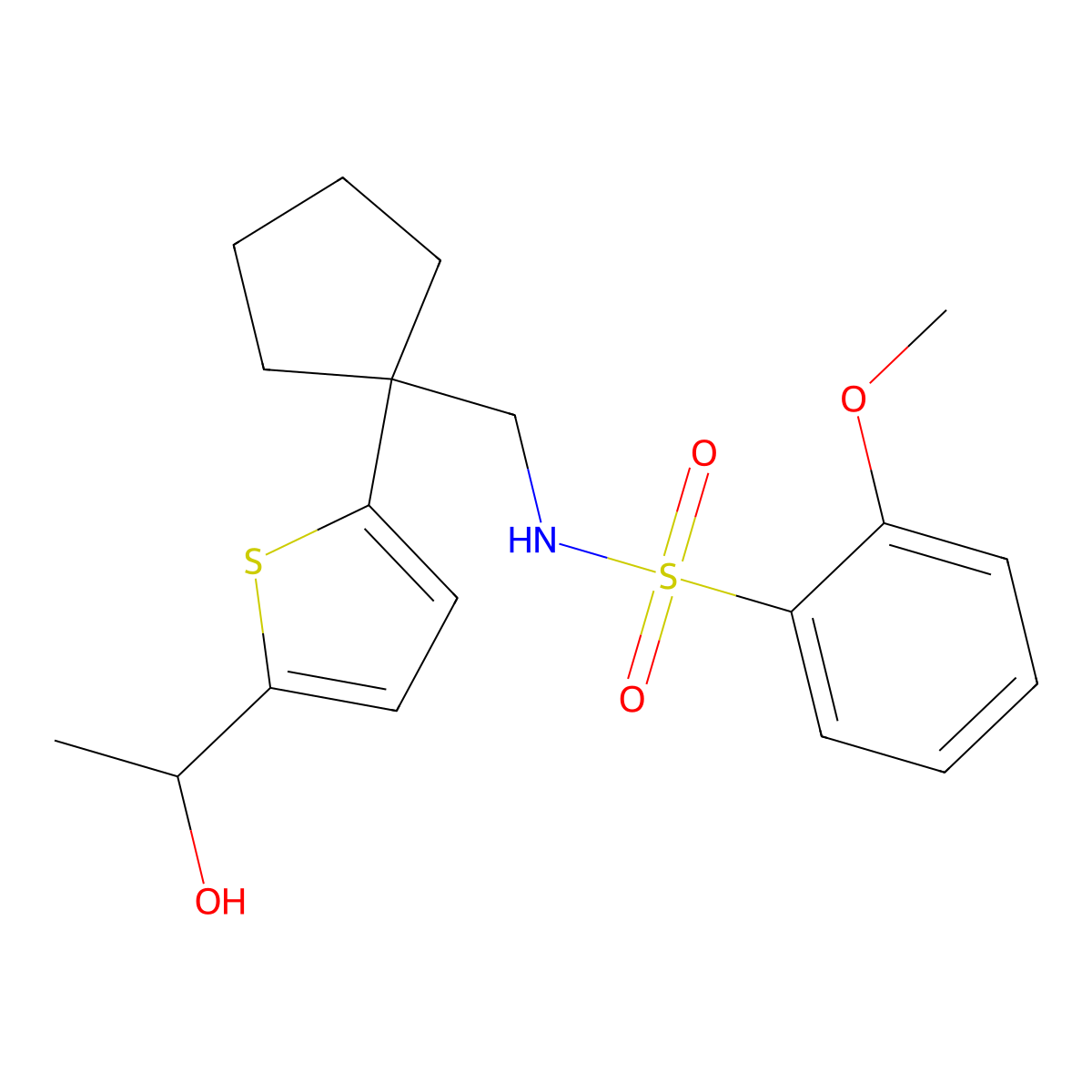 N-((1-(5-(1-hydroxyethyl)thiophen-2-yl)cyclopentyl)methyl)-2-methoxybenzenesulfonamide molecular structure, CAS 2034569-52-1