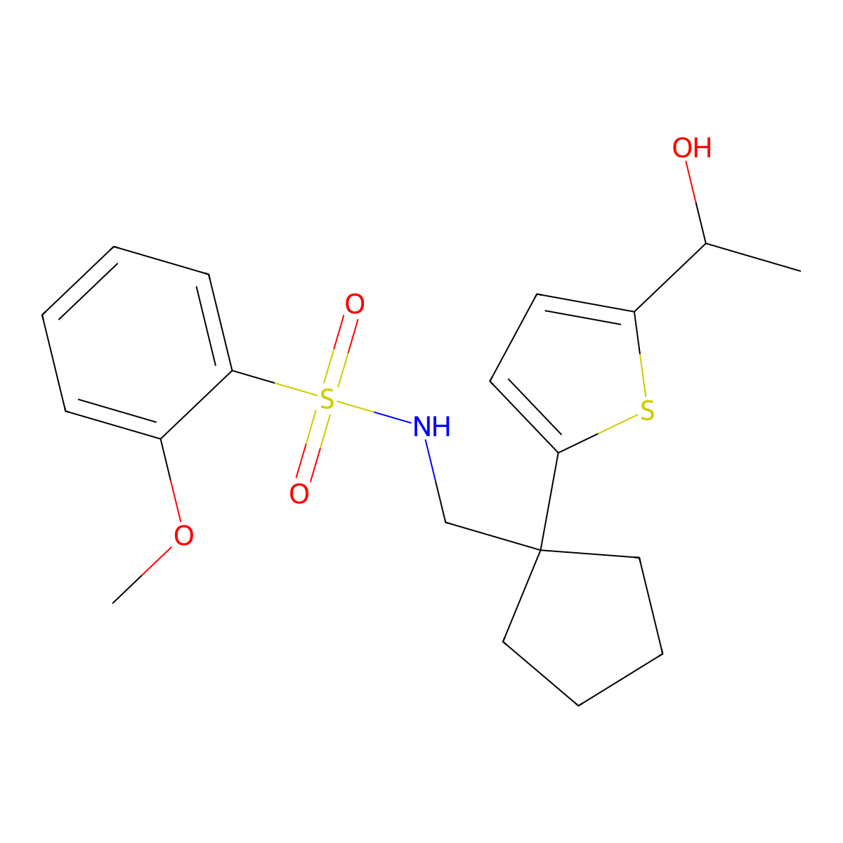 N-((1-(5-(1-hydroxyethyl)thiophen-2-yl)cyclopentyl)methyl)-2-methoxybenzenesulfonamide molecular structure, CAS 2034569-52-1