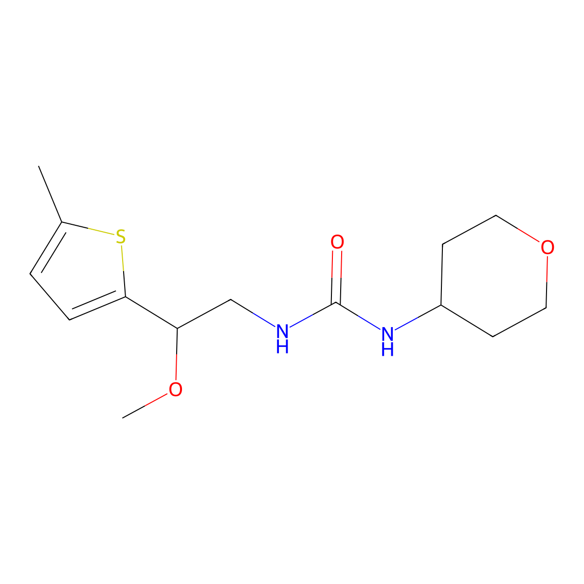 1-(2-methoxy-2-(5-methylthiophen-2-yl)ethyl)-3-(tetrahydro-2H-pyran-4-yl)urea molecular structure, CAS 2034569-54-3