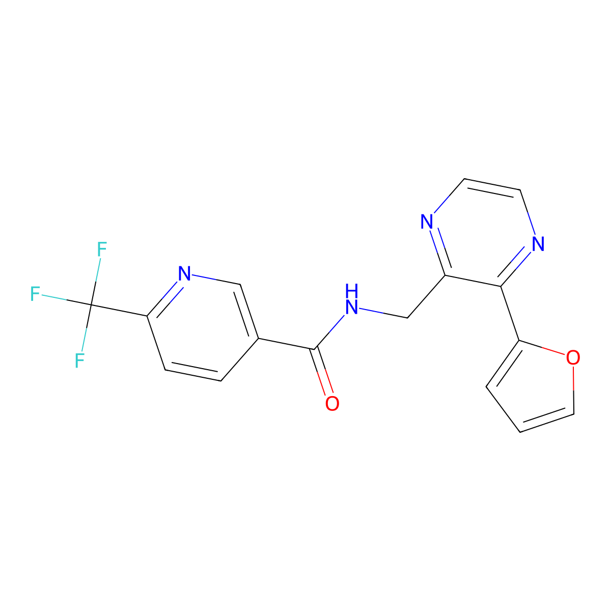 N-((3-(furan-2-yl)pyrazin-2-yl)methyl)-6-(trifluoromethyl)nicotinamide molecular structure, CAS 2034569-60-1