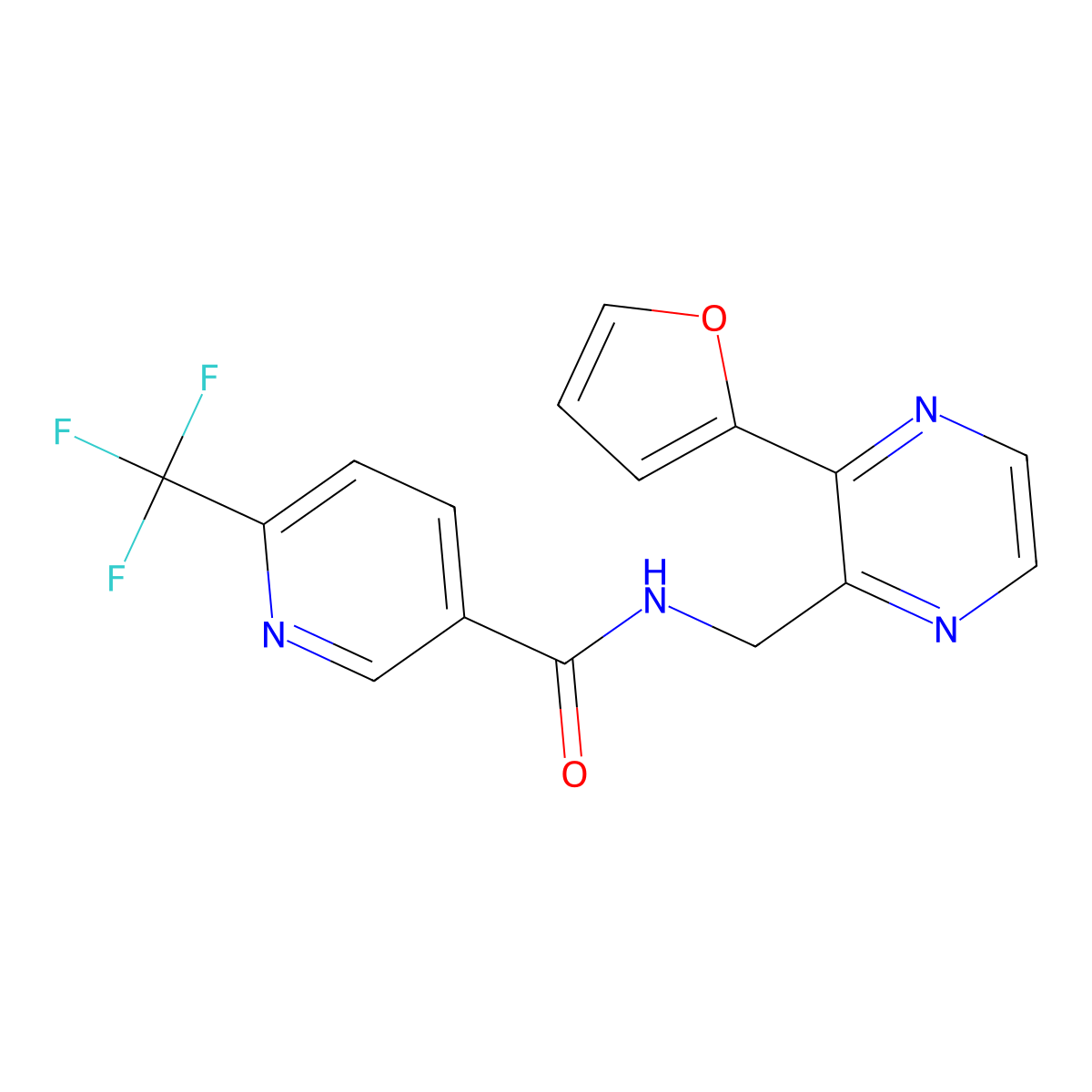 N-((3-(furan-2-yl)pyrazin-2-yl)methyl)-6-(trifluoromethyl)nicotinamide molecular structure, CAS 2034569-60-1