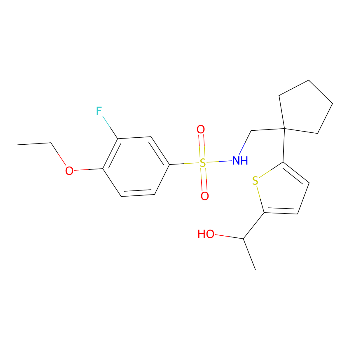 4-ethoxy-3-fluoro-N-((1-(5-(1-hydroxyethyl)thiophen-2-yl)cyclopentyl)methyl)benzenesulfonamide molecular structure, CAS 2034569-61-2