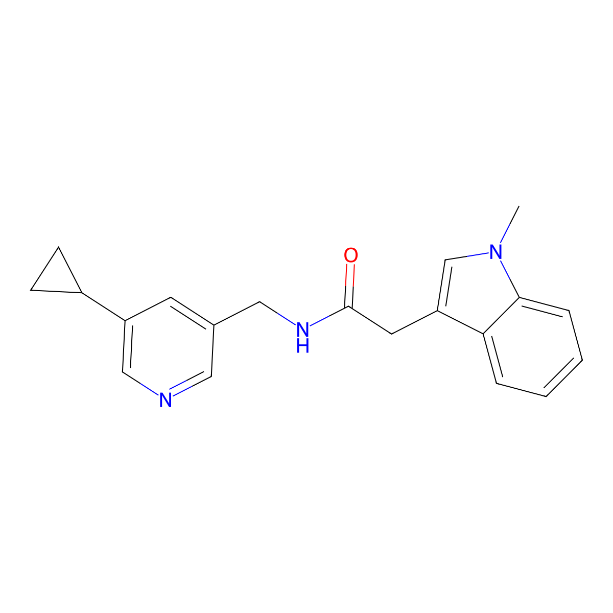 N-[(5-cyclopropylpyridin-3-yl)methyl]-2-(1-methyl-1H-indol-3-yl)acetamide molecular structure, CAS 2034569-62-3