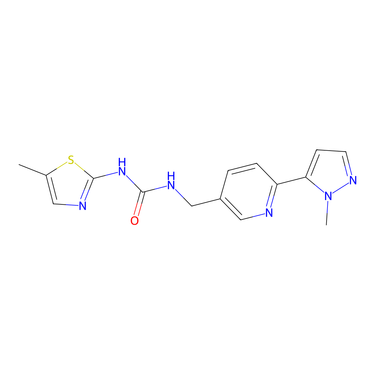1-((6-(1-methyl-1H-pyrazol-5-yl)pyridin-3-yl)methyl)-3-(5-methylthiazol-2-yl)urea molecular structure, CAS 2034569-67-8
