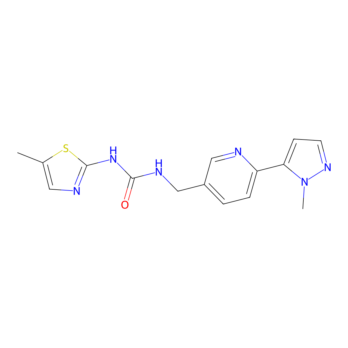 1-((6-(1-methyl-1H-pyrazol-5-yl)pyridin-3-yl)methyl)-3-(5-methylthiazol-2-yl)urea molecular structure, CAS 2034569-67-8