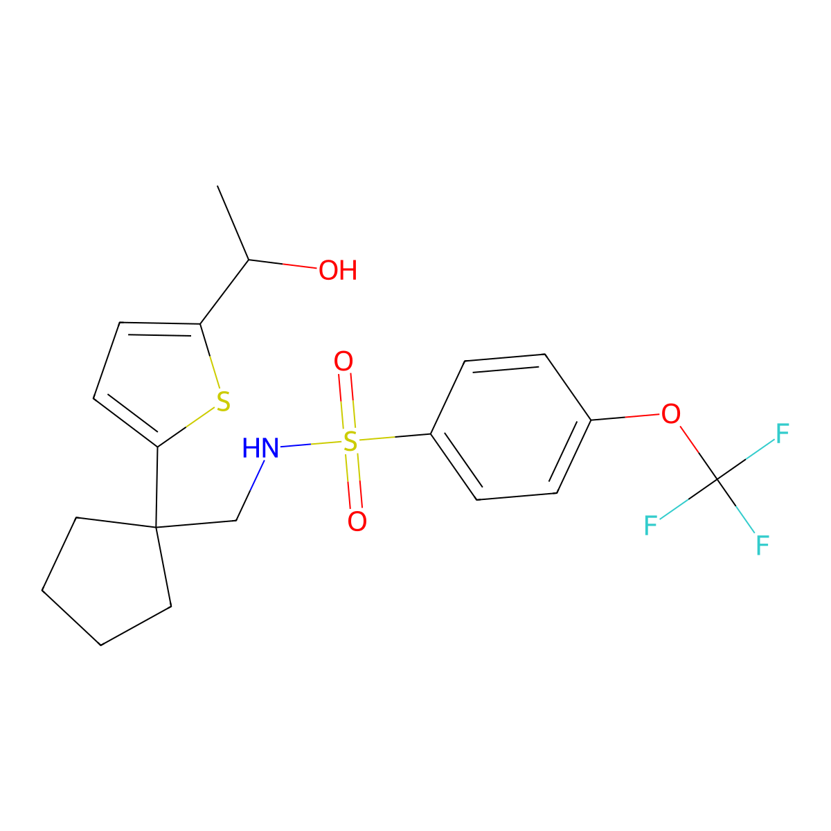N-((1-(5-(1-hydroxyethyl)thiophen-2-yl)cyclopentyl)methyl)-4-(trifluoromethoxy)benzenesulfonamide molecular structure, CAS 2034569-71-4