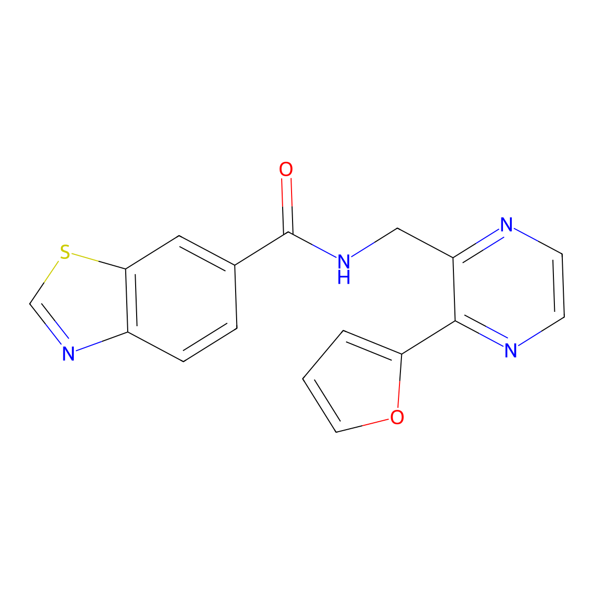 N-((3-(furan-2-yl)pyrazin-2-yl)methyl)benzo[d]thiazole-6-carboxamide molecular structure, CAS 2034569-75-8