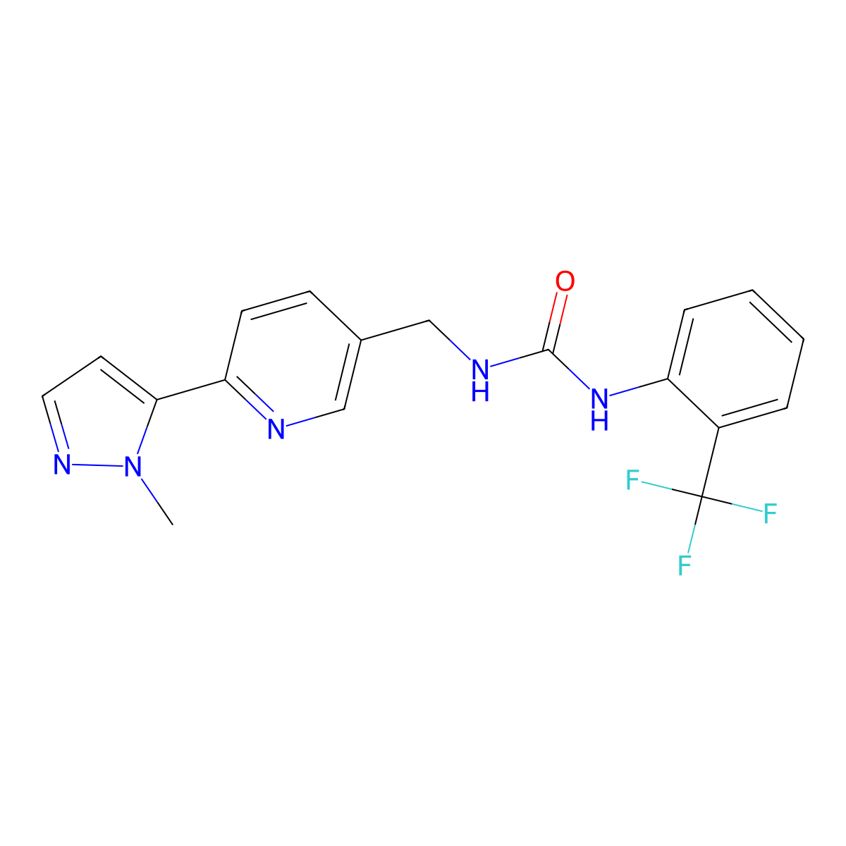 1-{[6-(1-methyl-1H-pyrazol-5-yl)pyridin-3-yl]methyl}-3-[2-(trifluoromethyl)phenyl]urea molecular structure, CAS 2034569-76-9