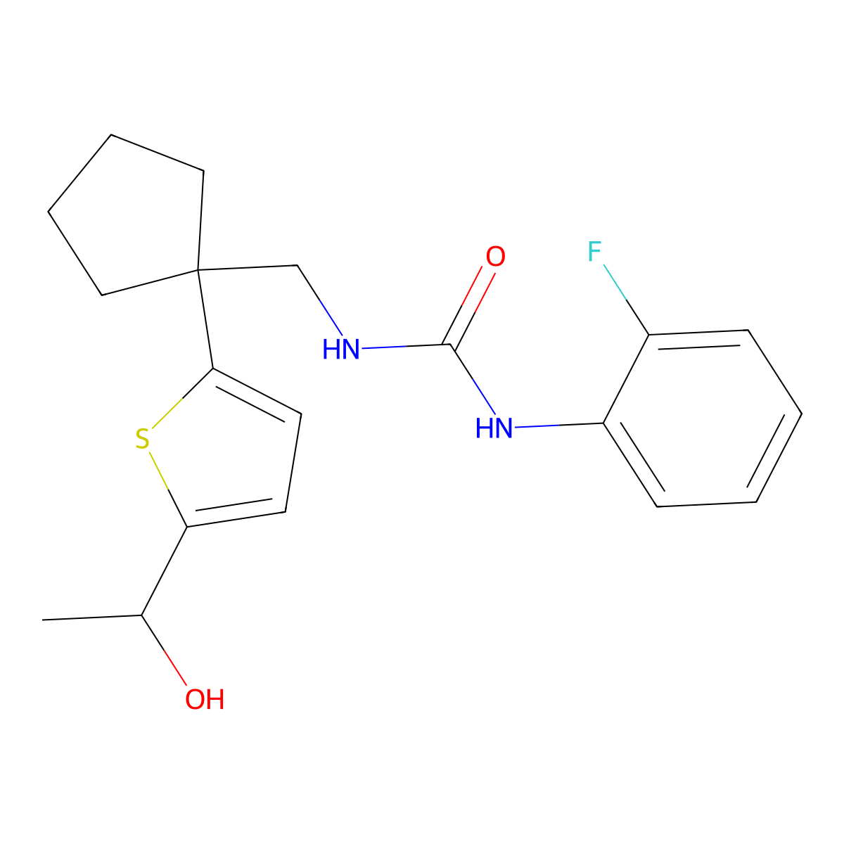 1-(2-Fluorophenyl)-3-((1-(5-(1-hydroxyethyl)thiophen-2-yl)cyclopentyl)methyl)urea molecular structure, CAS 2034569-78-1